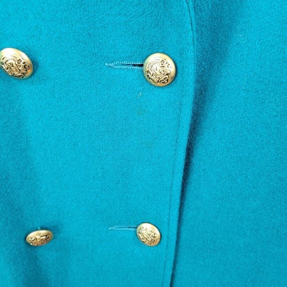 Vintage Long Coat size 6/8 Wool Trench Coat Winter duster Teal Double Breasted - Picture 6 of 10